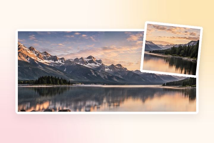 A small framed photo placed on top of a wide lake photo